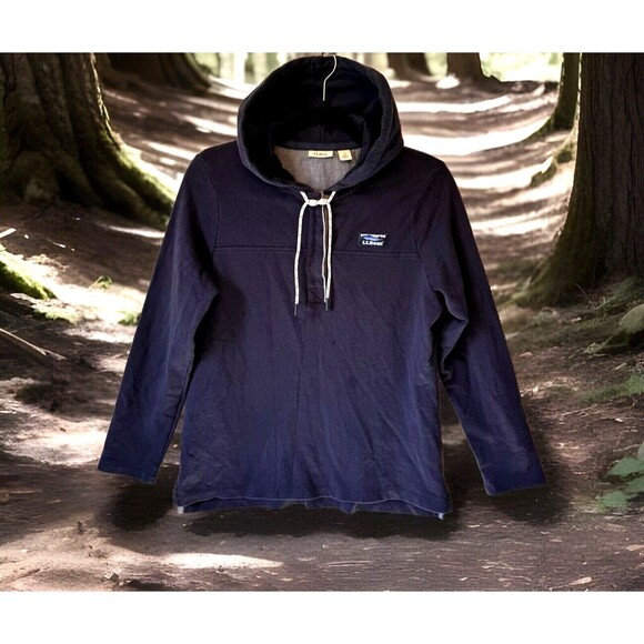 LL Bean Womens 1/4 Button Up Hoodie Pullover Size Small Pet 504299‎ Navy - Picture 1 of 12